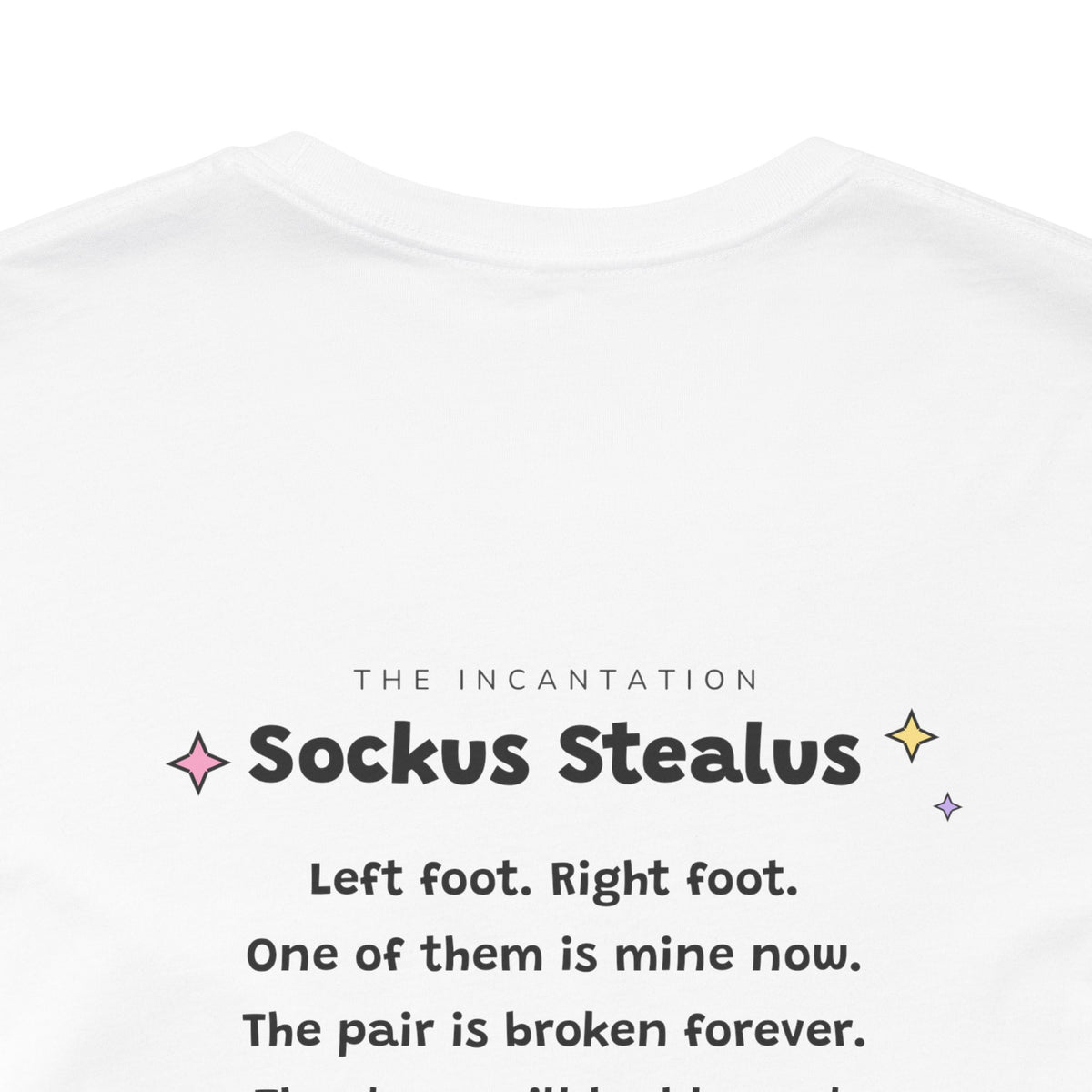 Wizard cat dragging a stolen sock, Sockus Stealus tee